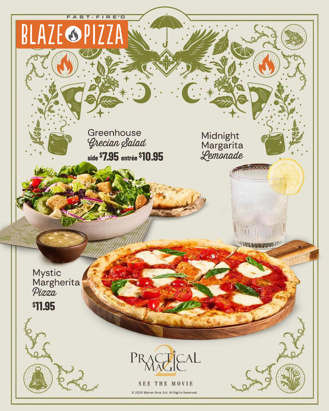 Blaze Pizza × Practical Magic 2 limited-edition menu